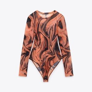 Swirl Pattern Mesh Long Sleeve Bodysuit